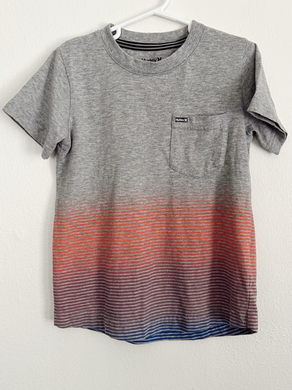 Hurley Gray Ombre Pocket Tee with Red-Orange Fade